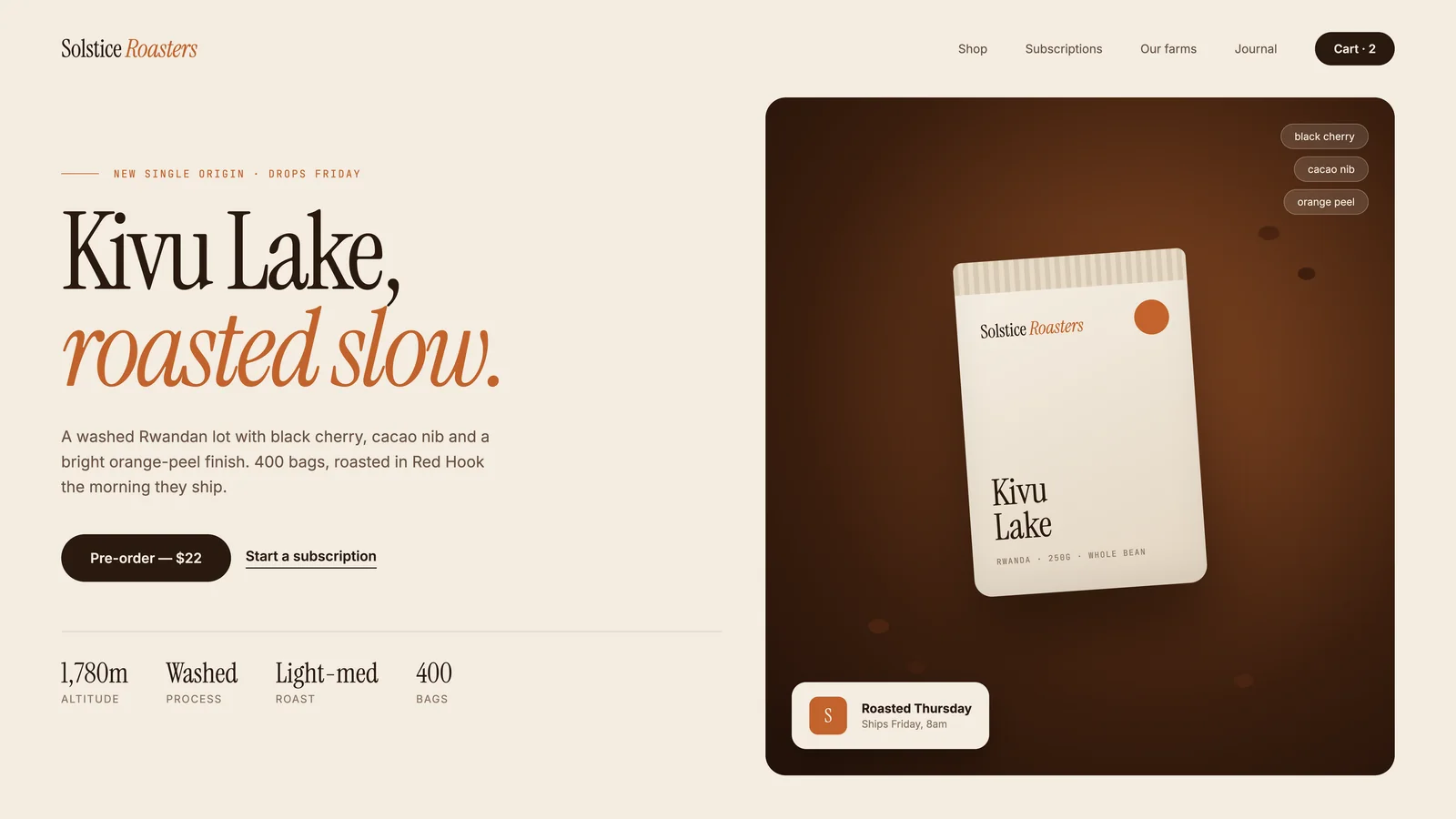 Solstice Roasters website designed in Screenie